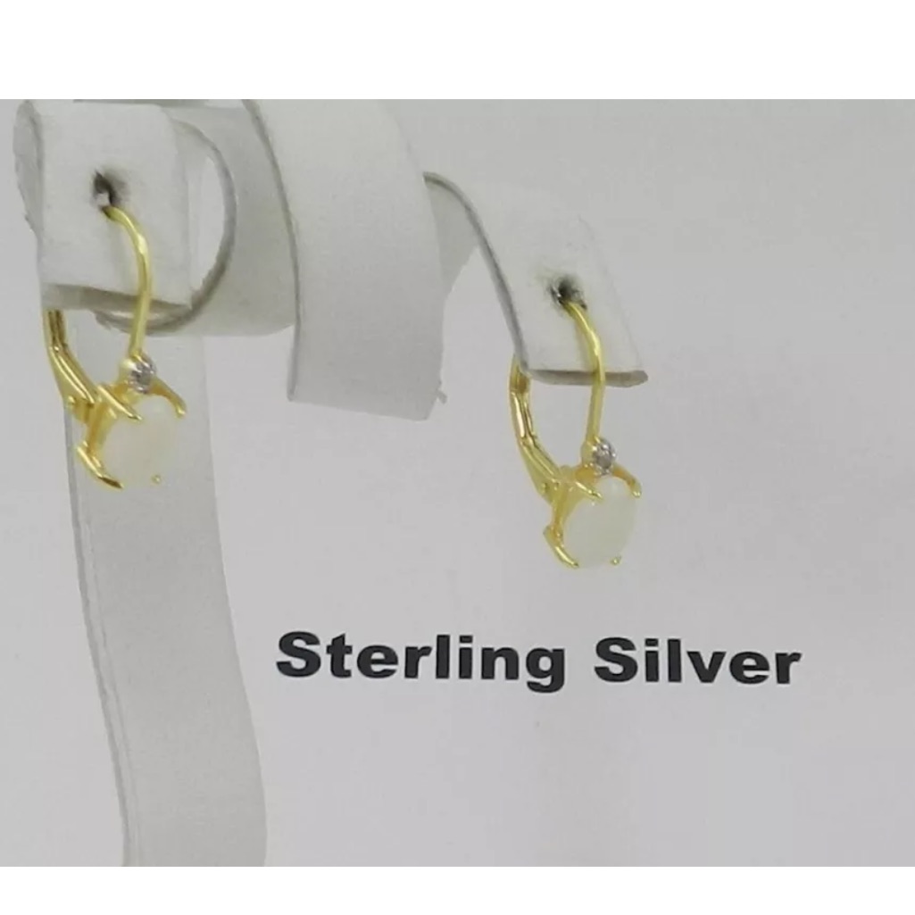New Macys 18 Kt Gold Over Sterling Silver 925 Earrings W Opal  Diamond Accent
